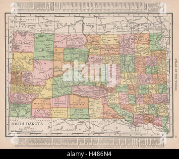 South Dakota state map showing counties. RAND MCNALLY 1912 old antique Stock Photo