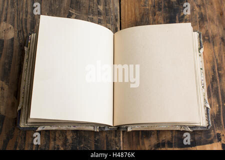 Blank Book on Rustic Wooden Background. Stock Photo