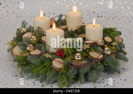 Advent wreath, four, skyers, Stock Photo