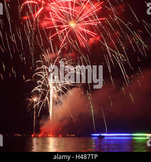 Berlin, Wannsee, beach swimming area, fireworks, Stock Photo