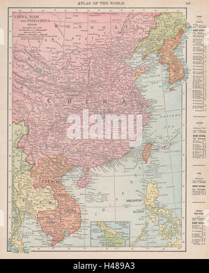 EAST ASIA. China, Siam, French Indo-China & Korea. RAND MCNALLY 1912 old map Stock Photo