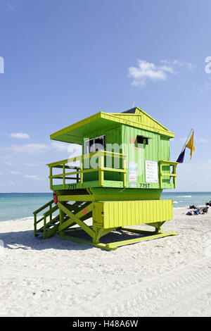Beach lifeguard tower '77 ST', Atlantic Ocean, Miami South Beach, Florida, USA, Stock Photo