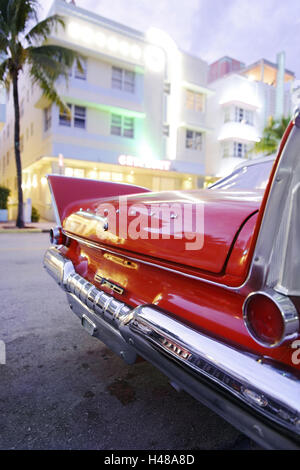 Plymouth Belvedere Convertible, year of manufacture 1957, the fifties, American vintage cars, Ocean Drive, Miami South Beach, Art Deco District, Florida, USA, Stock Photo