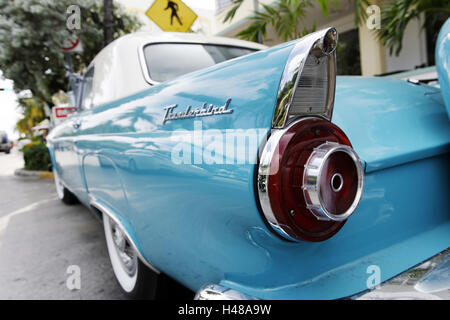 Detail tail fin, Ford Thunderbird, year of manufacture 1957, the fifties, American vintage cars, Hotel Avalon, Ocean Drive, Miami South Beach, Art Deco District, Florida, USA, Stock Photo