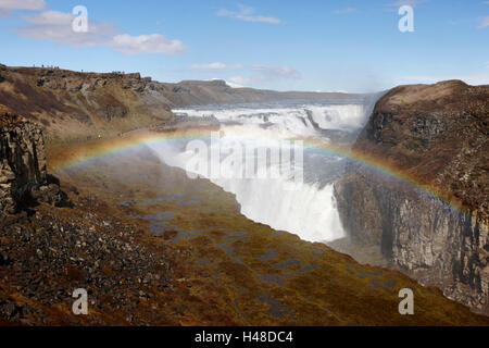 rainbow over gullfoss waterfall in the golden circle Iceland Stock Photo