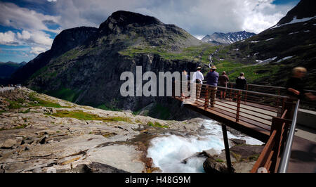 Viewing platform over the waterfall on the Troll Road Stock Photo