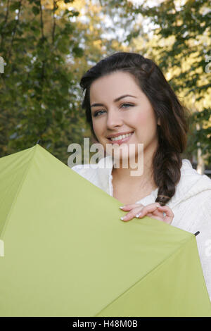 Woman, smiling, umbrella, portrait, Stock Photo