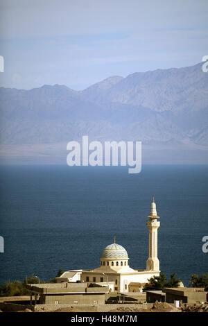 Egypt, Sinai, Nuweiba on the east coast, view about the Golf Akkaba on the Jordanian coast, Stock Photo