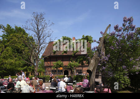 Germany, Lower Saxony, Bad Zwischenahn (town), garden restaurant 'Spieker' in Outdoor Museum Ammerland farmhouse, Stock Photo