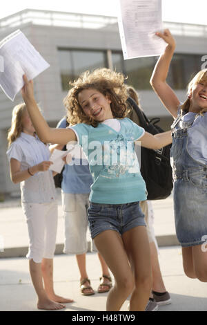 Girls, schoolgirls, reports, laugh, joy, rejoice, Stock Photo