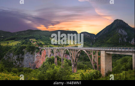 Panoramic view of the bridge Dzhurdzhevicha at sunset. Montenegro Stock Photo