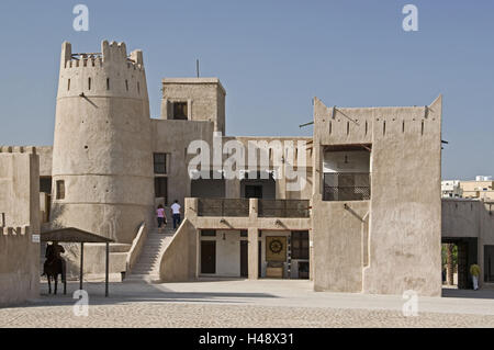 VAE, Ajman, old fort, 18. Cent., inner courtyard, military tower, wind tower, Stock Photo