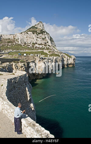 Gibraltar, Gibraltar rock, coast, sea, angler, Stock Photo