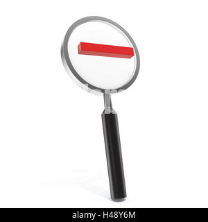 3d illustration with minus magnifier isolated on white. Stock Photo