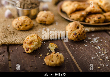 Crackers homemade, baked in oven with cottage cheese Stock Photo