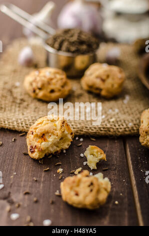 Crackers homemade, baked in oven with cottage cheese Stock Photo