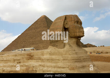 Egypt, Gizeh, pyramid, big sphinx Gizeh, Cheops pyramid, Stock Photo