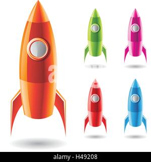 Vector Illustration of Colorful Rockets isolated on a White Background Stock Vector