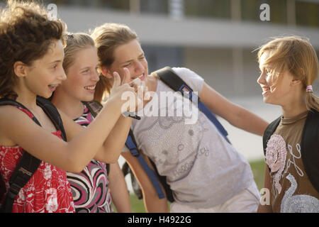 Girls, group, break court, laugh, fun, Stock Photo