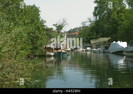 Turkey, Istanbul, Beykoz, channel Göksu Deresi with Anadolu Hisari, Stock Photo