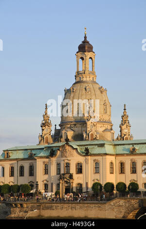 View over the Elbe on baroque Old Town and Church of Our Lady, Dresden, Saxon, Germany,