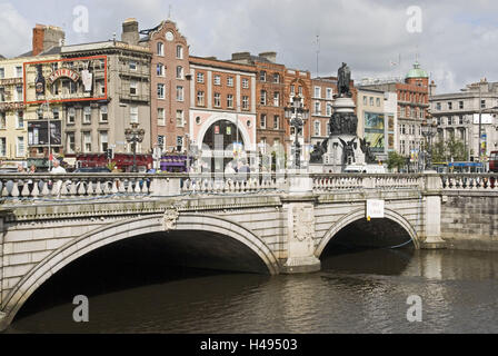 Ireland, Dublin, city centre, Liffey, O'Connell-Brigde, O'Connell Street, Stock Photo