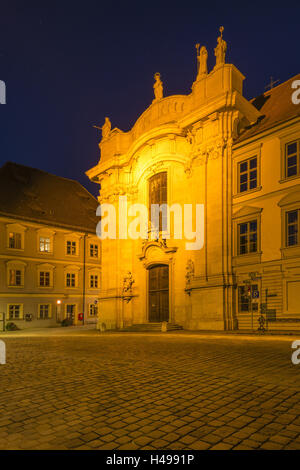 Germany, Bavaria, Upper Bavaria, nature reserve Altmühltal, Eichstätt, cathedral, baroque west facade at night, Stock Photo