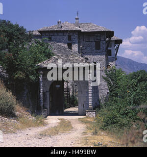 Albania, Gjirokaster, castle, detail, Balkan Peninsula, Drinos valley, mountains, castle grounds, fortress, fort, building, stone roof, roof, slabs, typically for country, architecture, place of interest, destination, tourism, Stock Photo