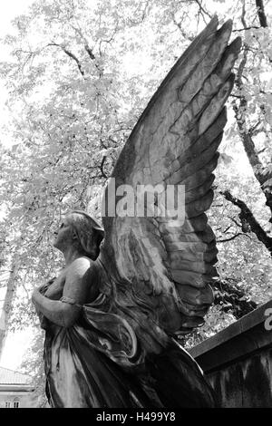 grave yard, grave, statue, angels, sidewards, s/w, Stock Photo