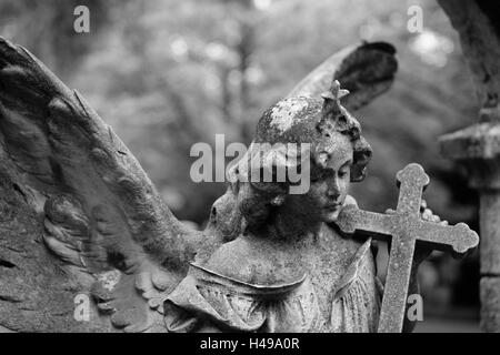 grave yard, grave, statue, angels, s/w, Stock Photo