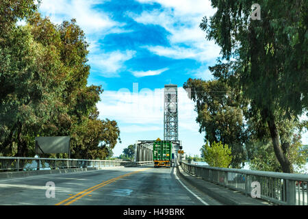 The drawbridge crossing the Sacramento River in Rio Vista California along state highway 12 Stock Photo
