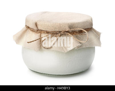 Pot of homemade organic yogurt isolated on white Stock Photo