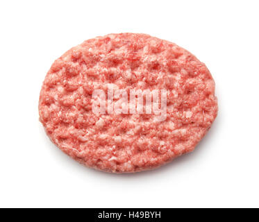 Top view of fresh raw burger patty isolated on white Stock Photo