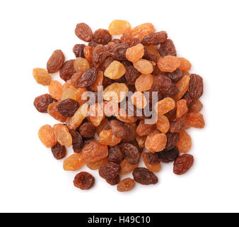 Top view of mixed raisins isolated on white Stock Photo