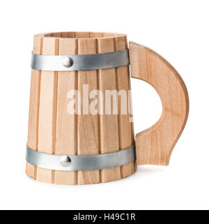 Empty wooden beer mug isolated on white Stock Photo
