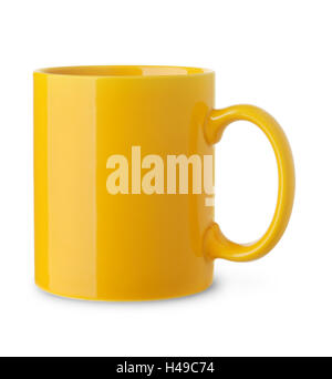 Blank yellow coffee cup isolated on white Stock Photo