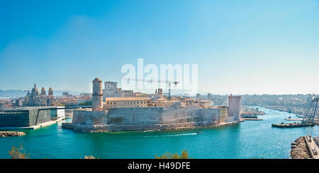 Fort Saint-Jean is a fortification in Marseille, built by Louis XIV at the entrance to the Old Port. Stock Photo