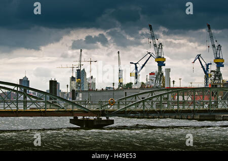 Germany, Hamburg, harbour, fish market, shipyard, Blohm und Voss, Stock Photo