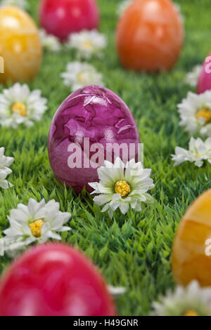 Easter, Easter eggs, brightly, flower meadow, medium close-up, Stock Photo