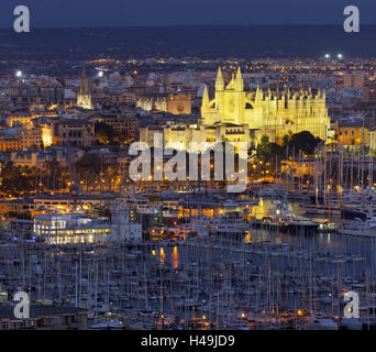 City view of Palma di Majorca, cathedral La Seu, harbour, Majorca, Spain, Stock Photo