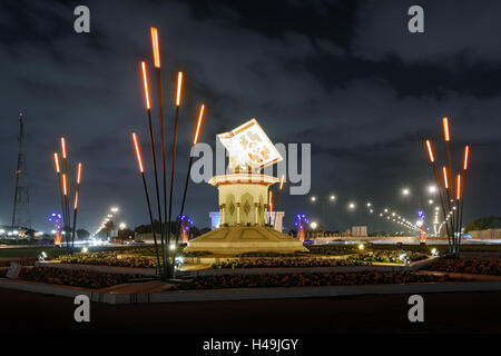 Colourful illumination, projection, Sharjah Light Festival, Koran monument, Cultural Square, Emirate of Sharjah, United Arab Emirates, Arabian Peninsula, the Middle East, Asia, Stock Photo