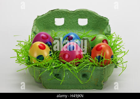 Easter, egg carton, Easter eggs, Easter grass Stock Photo