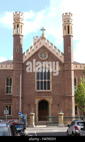 St Malachy's Catholic Church in Alfred Street, Belfast, Northern Ireland. A catholic church close to Belfast city centre built in Tudor revival style. Stock Photo