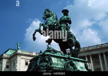 Austria, Vienna, the new castle, the southeast wing Viennese Hofburg, in front of it equestrian statue prince Eugene von Anton Dominik Fernkorn, Stock Photo