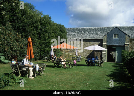 Great Britain, Cornwall, Trerice, garden cafe, guests, tourists, Stock Photo