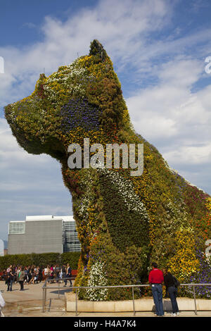 Art, sculpture 'Puppy' of Jeff Koons before the home Guggen museum in Bilbao, the Basque Provinces, Spain, Stock Photo