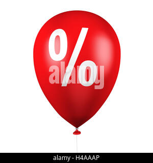 Red balloon with percent sign, background white, Stock Photo