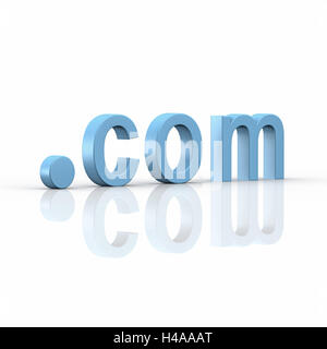 blue 3D writing .com on white ground, Stock Photo