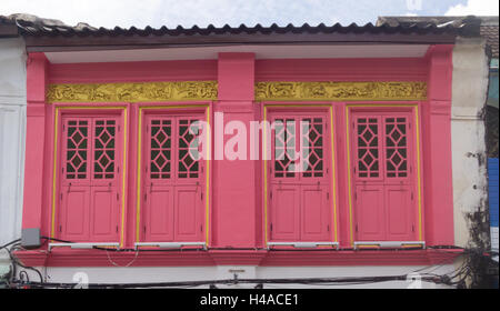 Restored sino portuguese architecture on Thalang road in old Phuket Town, Thailand Stock Photo