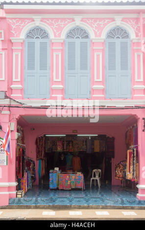 Restored Sino Portuguese shophouse on Thalang road in old Phuket Town, Thailand Stock Photo